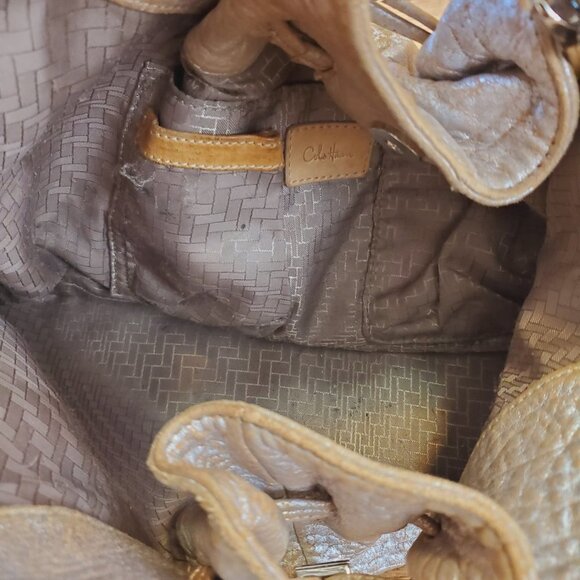 Cole Haan PHOEBE Distressed Leather Hobo Purse METALLIC ROSE Braid Trim Argento - Picture 8 of 9